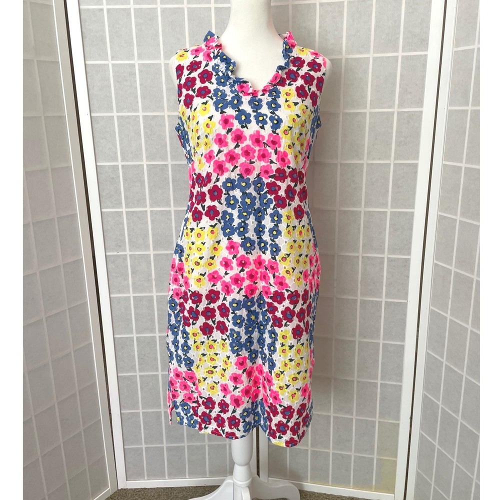 Talbots Floral Eyelet Dress 4 Colorful 100% Cotton Preppy Cottagecore Classic